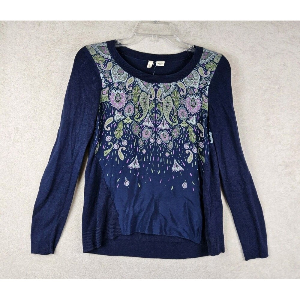 Moth Anthropologie Women's Long Sleeve Chiffon Front Paisley Sweater Size XS